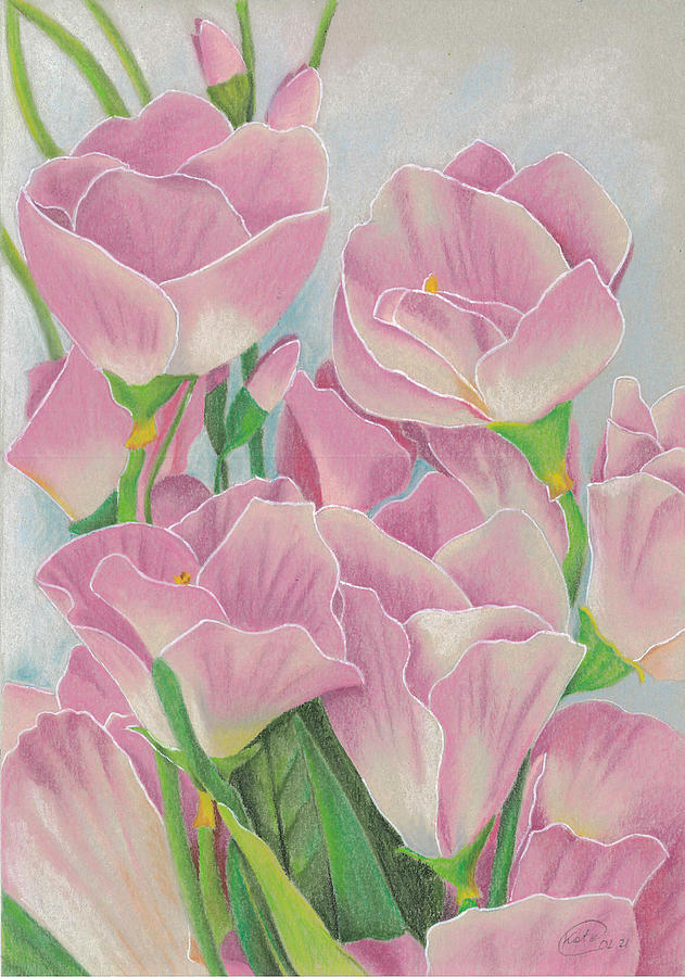 Pink Flowers Pastel by Kate Black