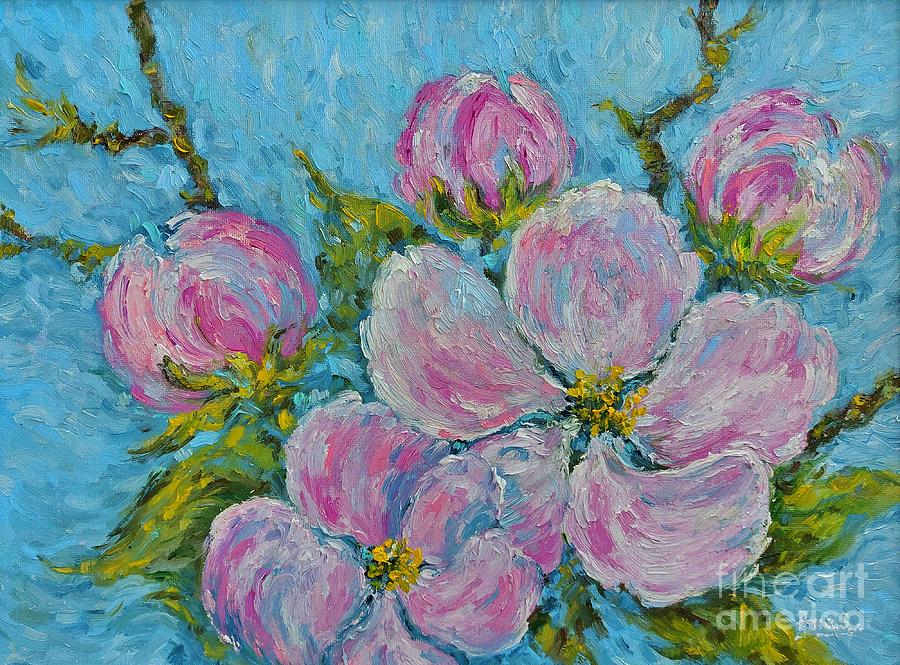 Pink Flowers of Blooming Apple Tree in Spring Painting by Amalia Suruceanu