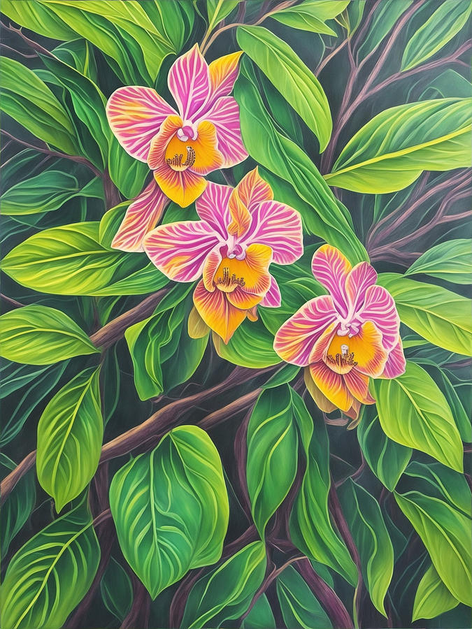 Pink Flowers on Green Leafs Digital Art by Long Shot