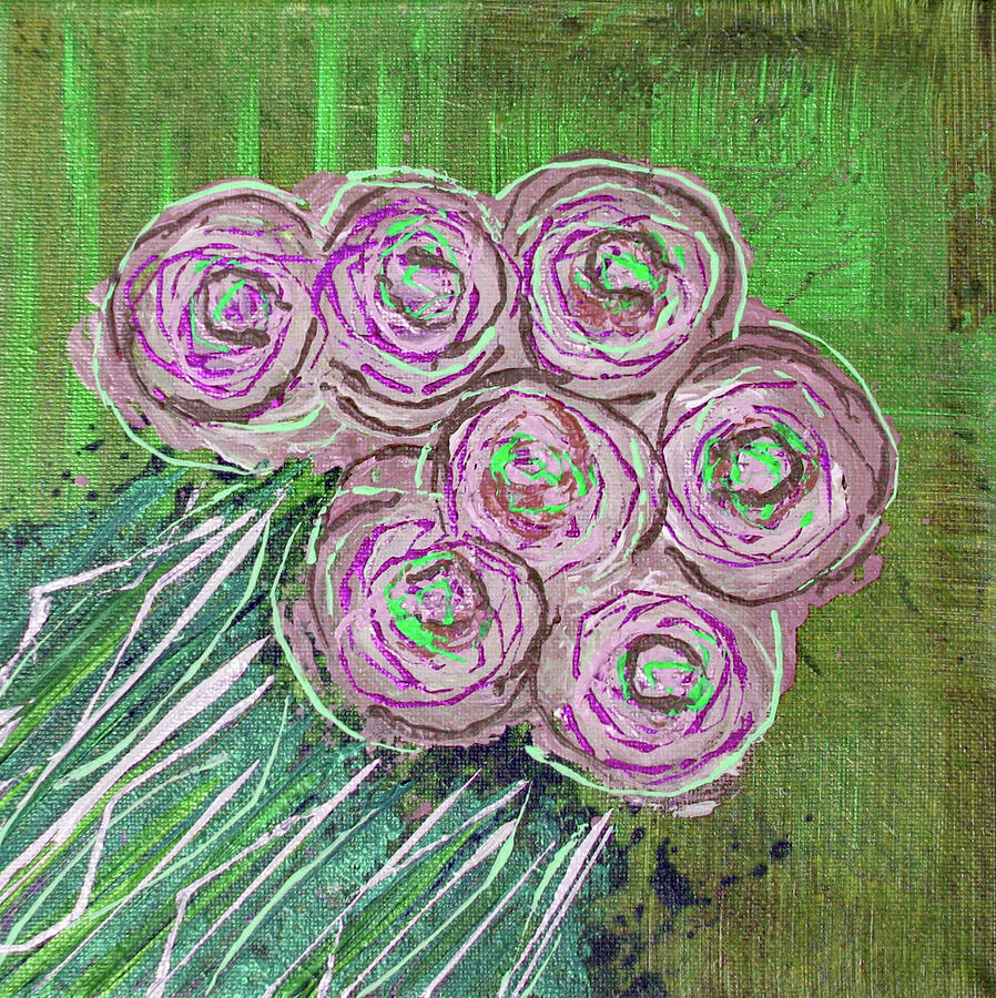 Pink Flowers with Festive Greenery Painting by Corinne Carroll
