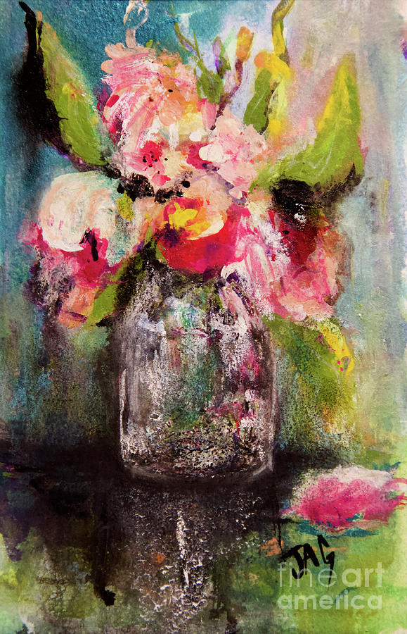 Pink Flowers.raw Painting by Joyce Guariglia