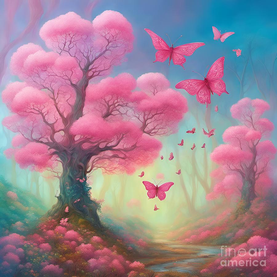 Pink Forest Fantasy Digital Art by Rachel Hannah
