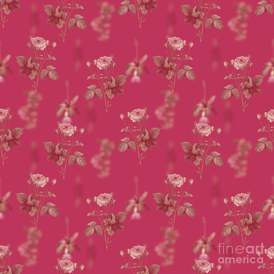 Pink French Roses Botanical Seamless Pattern In Viva Magenta N.0950 Mixed Media