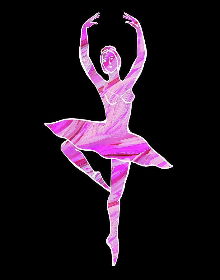 Pink Fuchsia Dance Ballerina Silhouette On Black  Painting by Irina Sztukowski