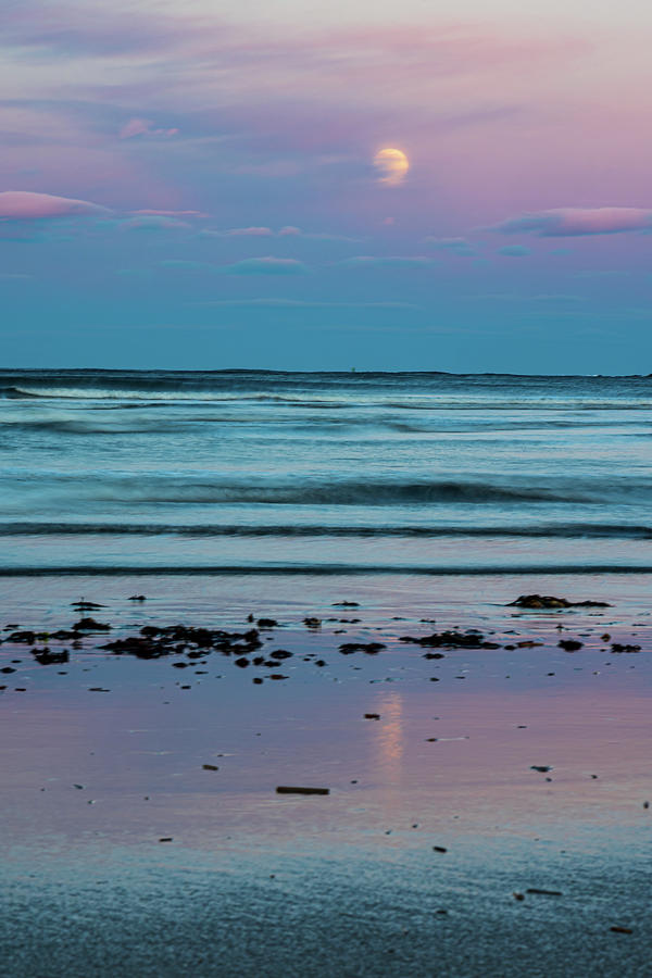 Pink Full Moon at Popham Beach  Photograph by Scene by Dewey