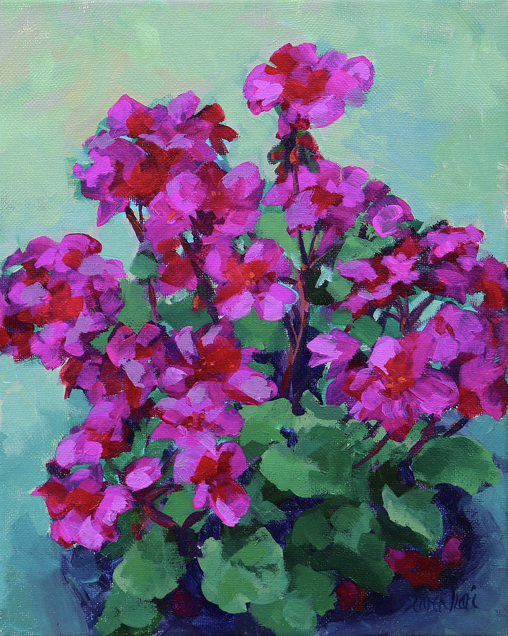 Pink Geraniums Painting by Karen Ilari