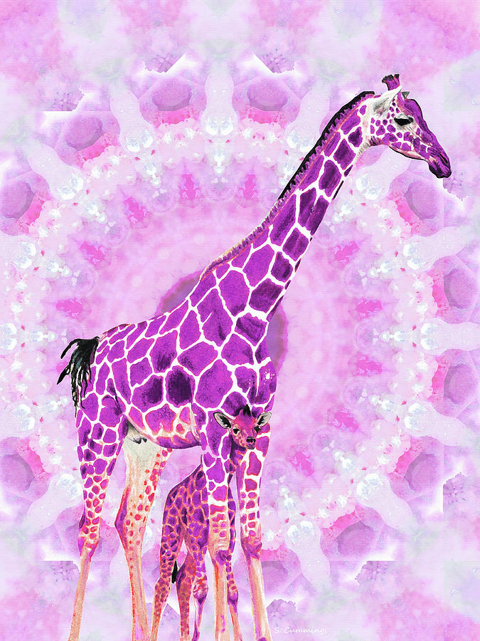 Pink Giraffe Animal Print Art - Why Not Painting by Sharon Cummings