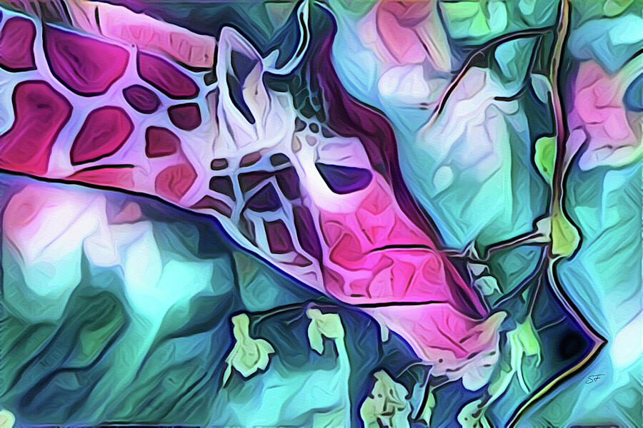 Pink Giraffe Colorful Wildlife Painting  Digital Art by Shelli Fitzpatrick