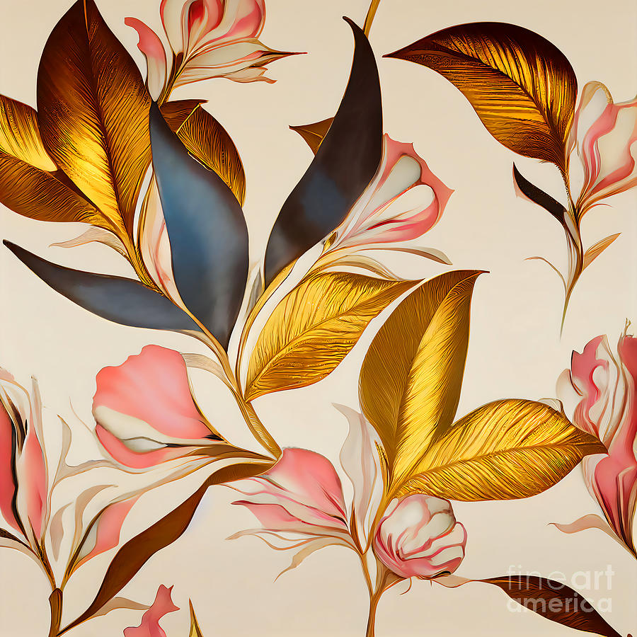 Pink gold leaves Digital Art by Jirka Svetlik