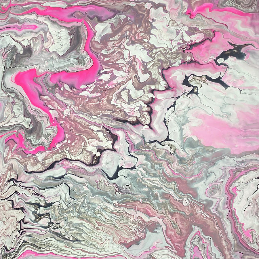 Pink, Grey Silver, Black and White Fluid Abstract Art Painting by ...