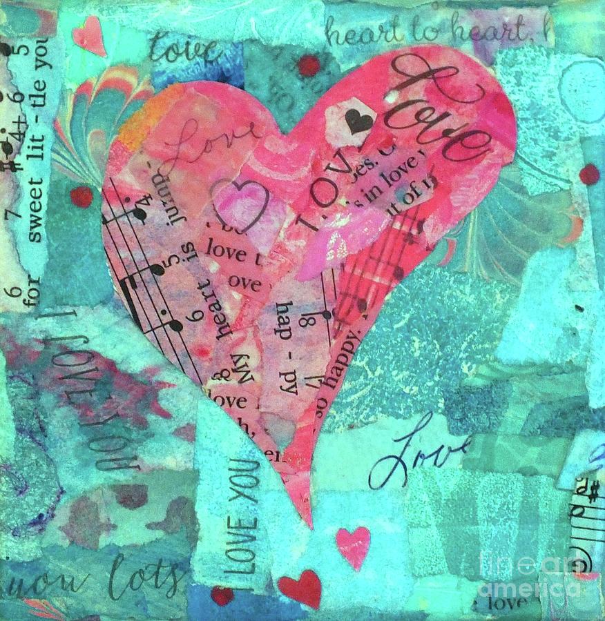 Pink Heart on Blue Mixed Media by Patricia Henderson