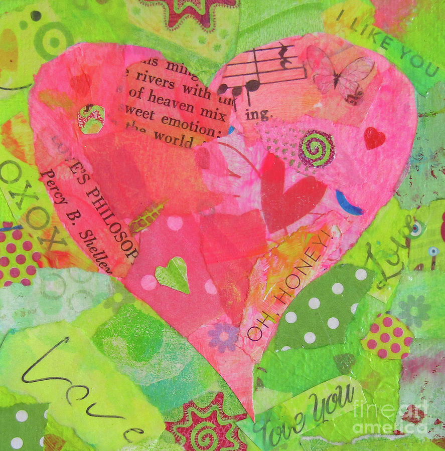 Pink Heart on Green Mixed Media by Patricia Henderson