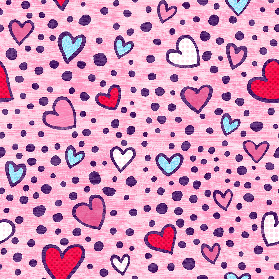 Pink Heart Pattern - Art by Jen Montgomery Painting by Jen Montgomery