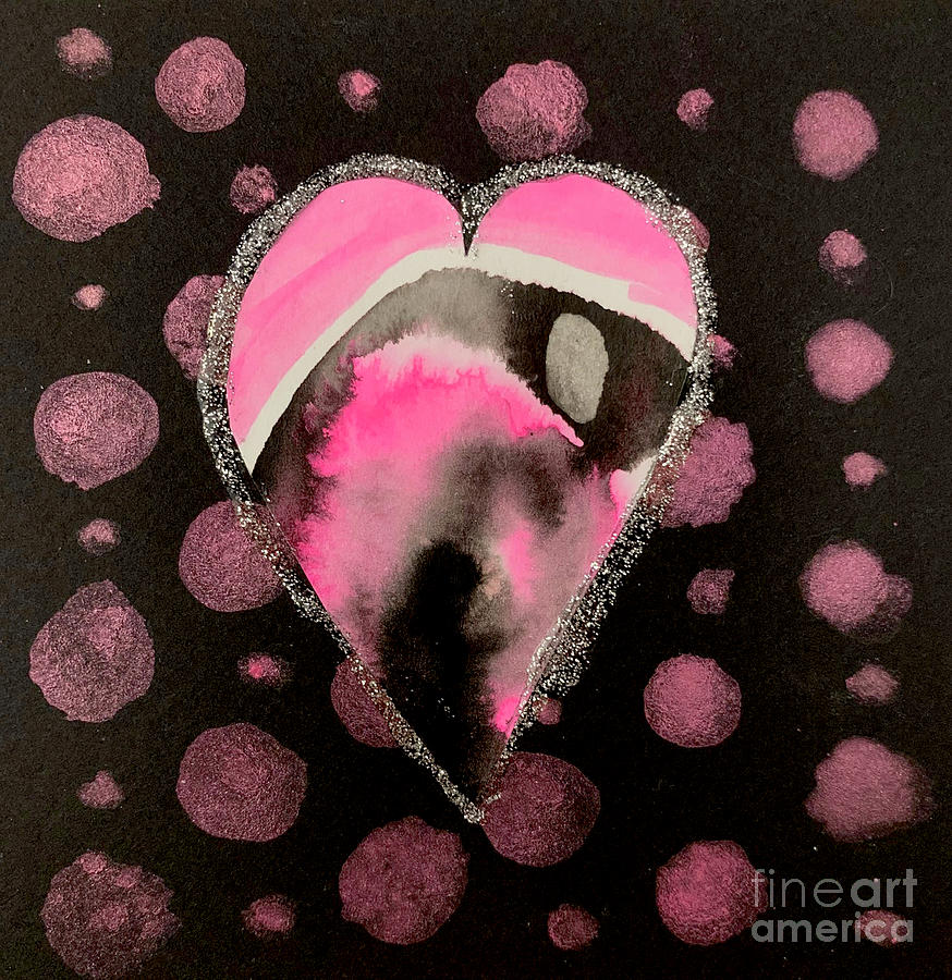 Pink Heart With Polka Dots Mixed Media by Christine Perry