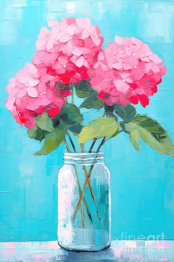 Pink Hydrangea In Mason Jar Painting by Simone Edward Artwork Pink Hydrangea In Mason Jar Painting by Simone Edward Artwork