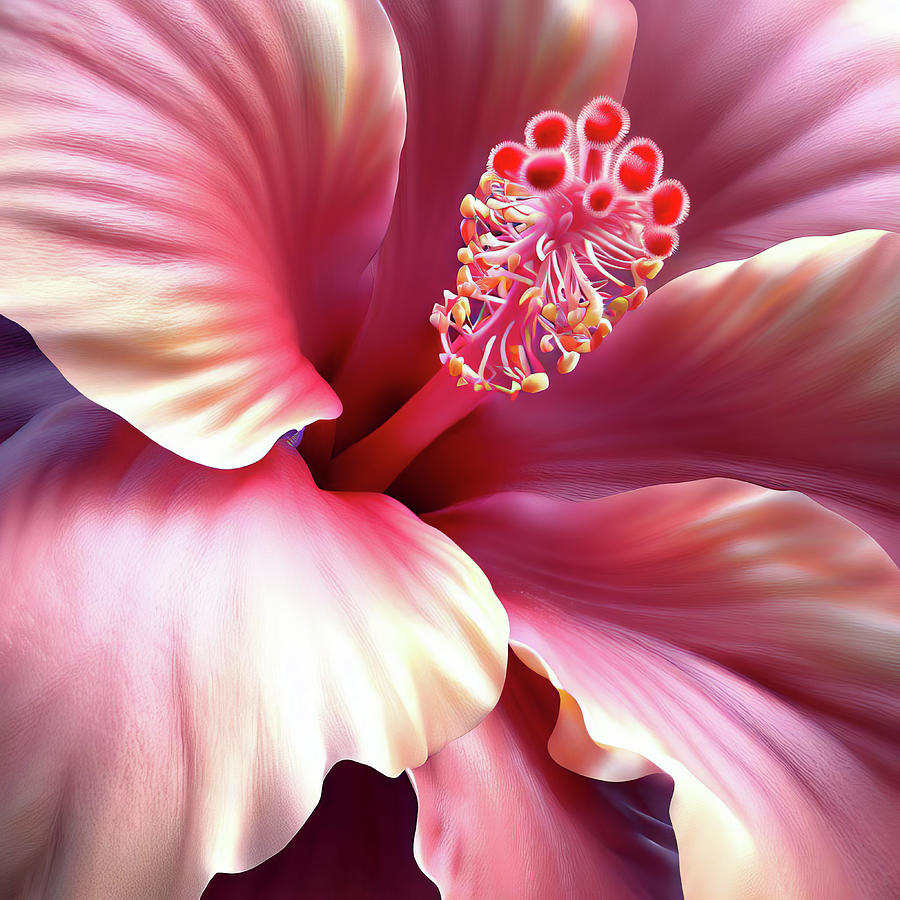 Pink Hibiscus Macro 2 Digital Art