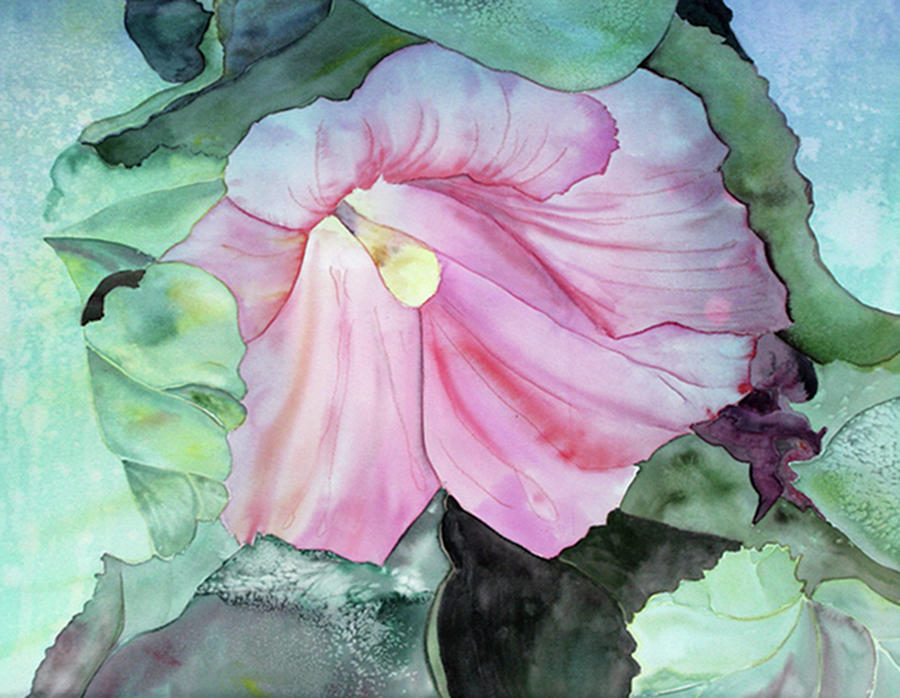 Pink Hollyhock Painting by Nila Jane Autry