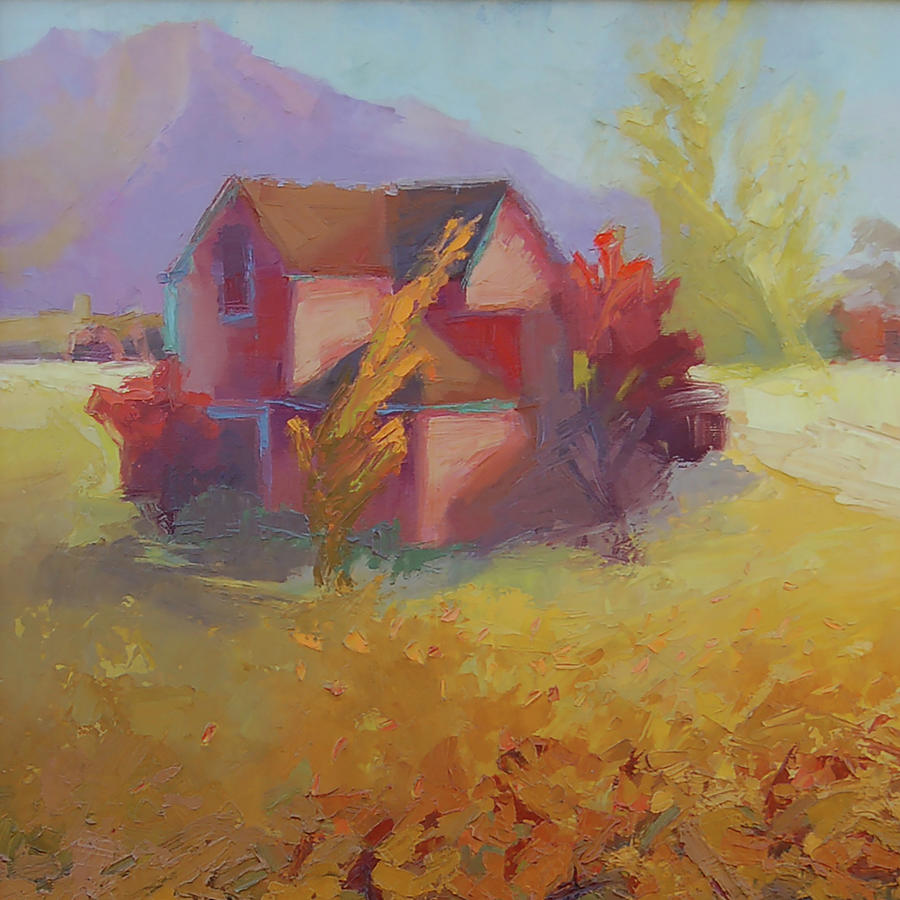 Pink House Yellow Painting by Cathy Locke
