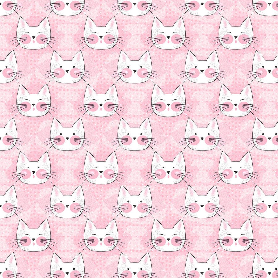 Pink Kitty Cat Faces Cute Digital Art by Antique Images - Pixels