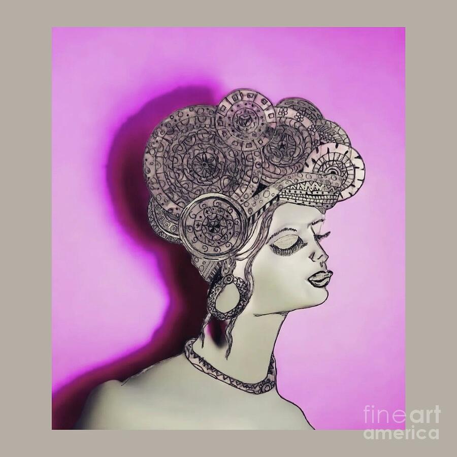 Jewelry Mixed Media - Pink Lady with Headress by Carolyn McGhghy
