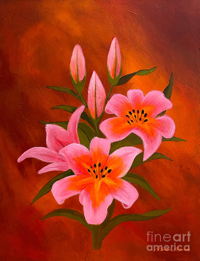 Pink Lilies Flowers Painting by Marty's Royal Art | Fine Art America