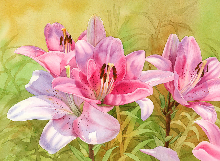 Pink Lilies Painting by Espero Art