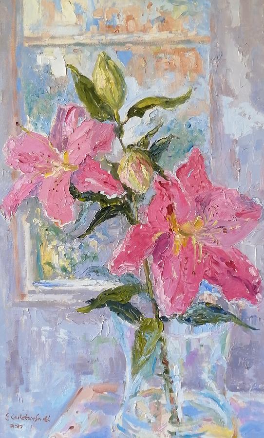 Pink Lily in the Studio Painting by Elinor Fletcher