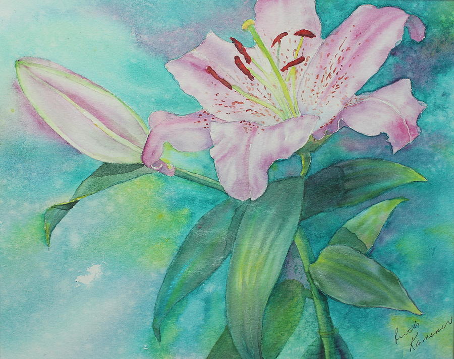 Pink Lily Painting by Ruth Kamenev