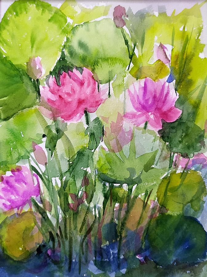 Pink lotus Drawing by Asha Sudhaker Shenoy