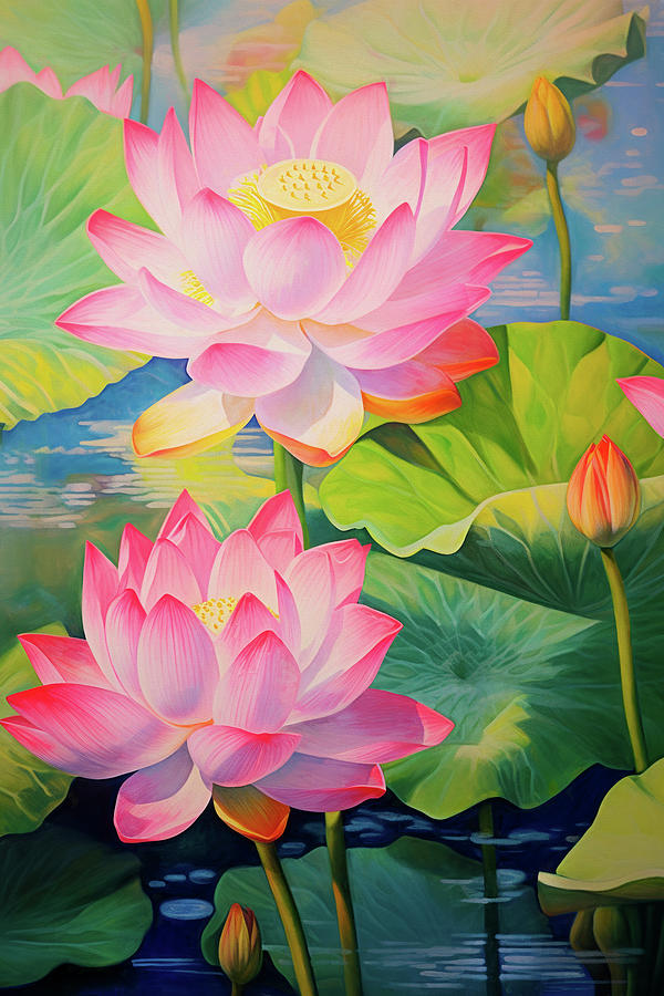Pink Lotus Flowers Digital Art by Peggy Collins