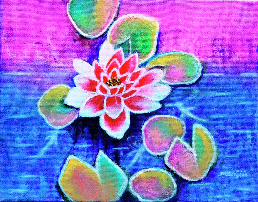 Pink lotus in pond Painting by Manjiri Kanvinde