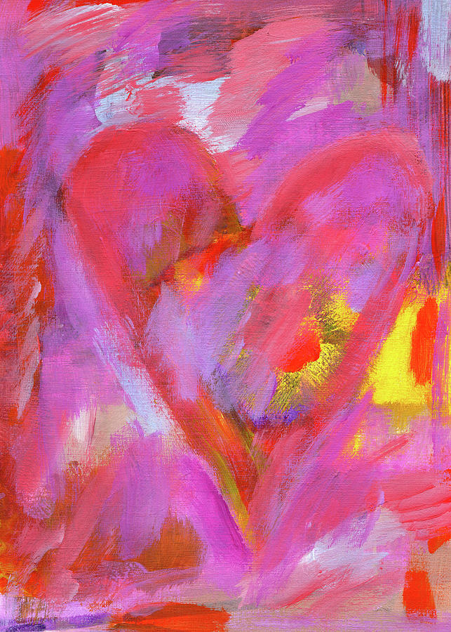 Pink love abstract heart painting Painting by Karen Kaspar