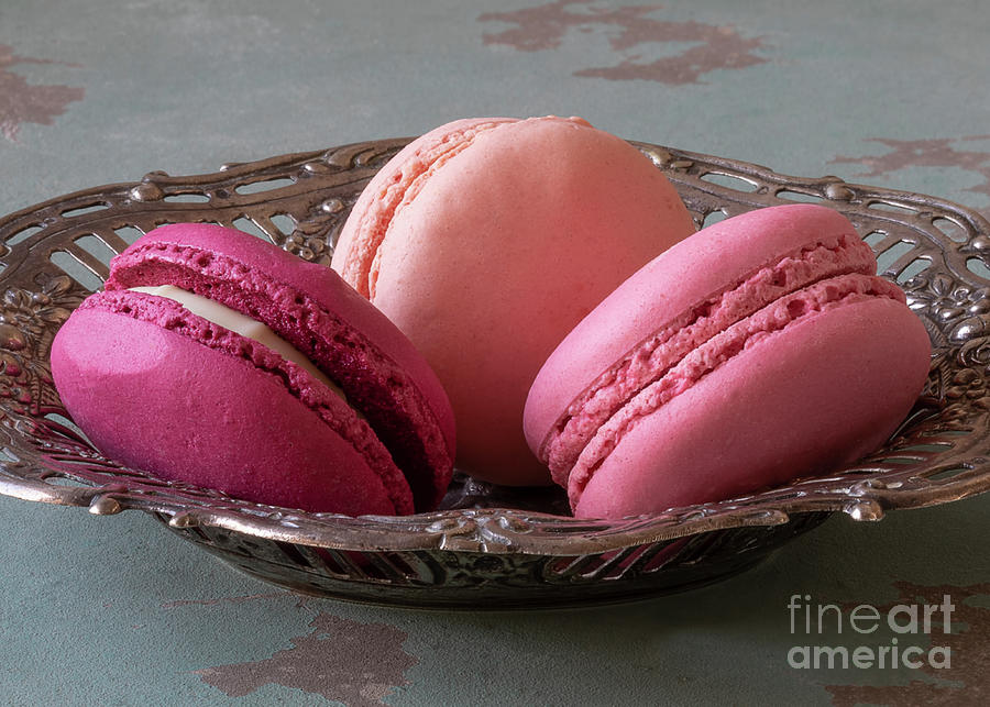 Vintage Photograph - Pink Macarons in a Silver Bowl by Elisabeth Lucas