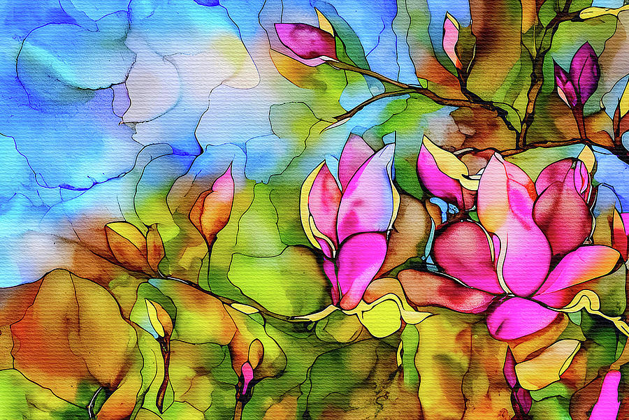 Pink magnolias at springtime Digital Art by Tatiana Travelways