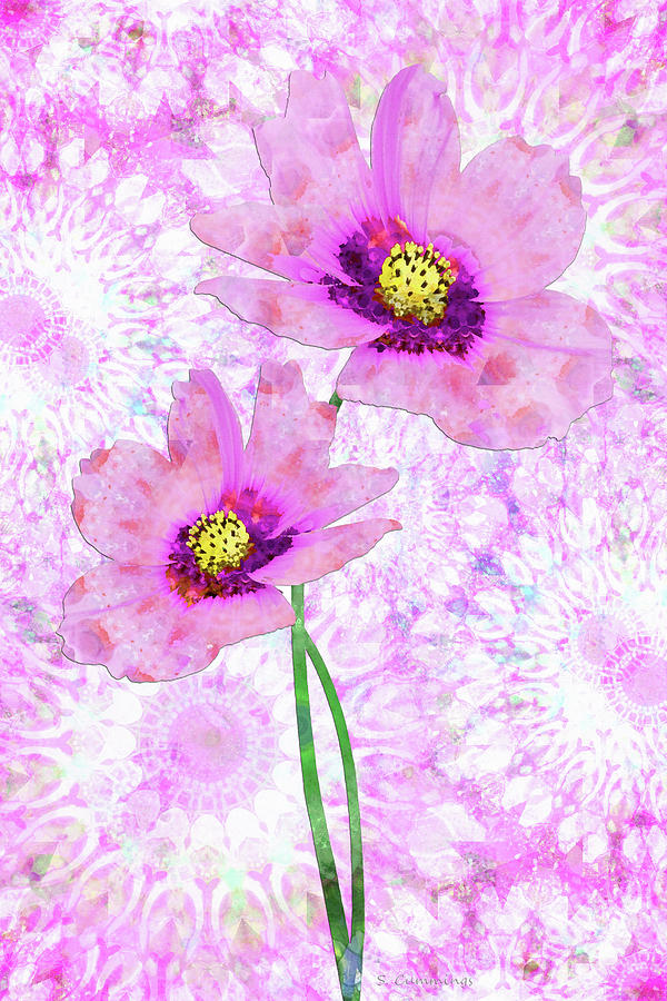 Pink Mandala Cosmea - Flower Floral Art Painting by Sharon Cummings
