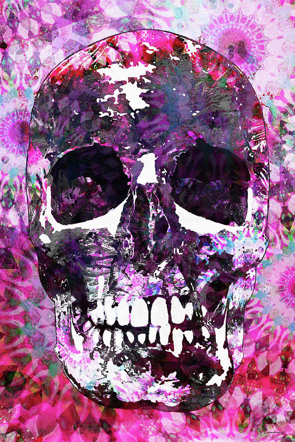 Pink Mandala Skull Art Painting by Sharon Cummings