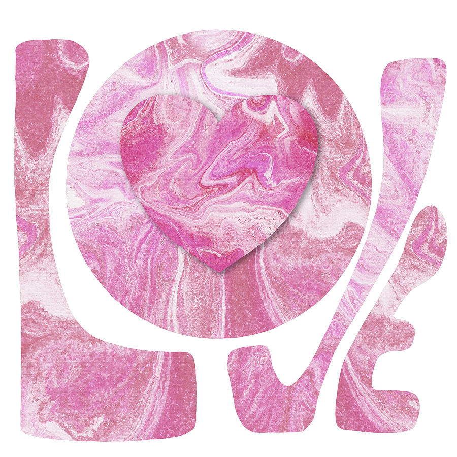 Pink Marble Watercolor Heart Love Sign  Painting by Irina Sztukowski