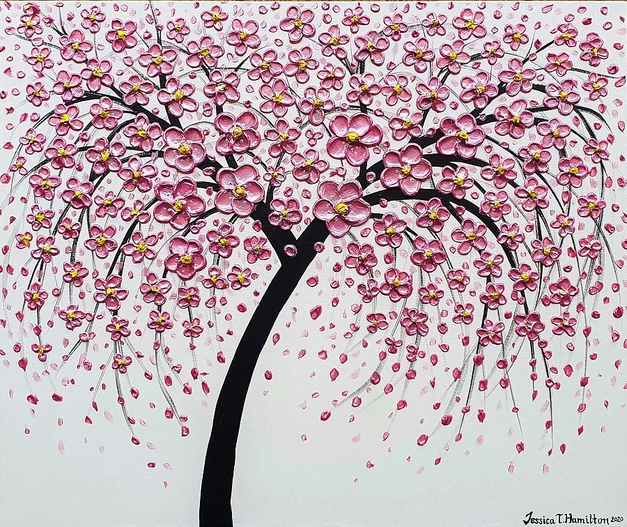Pink Metallic Cherry Blossoms Painting