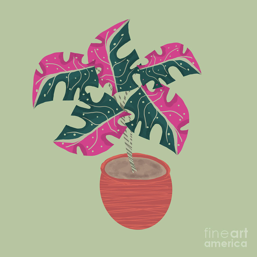 Pink Monstera Greenery Art Digital Art by Victoria Narvaez Pixels