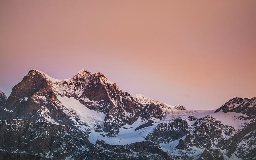 Pink Morning In Italian Alps, Lanzada  - Snow Covered Mountain Under Blue Sky During Daytime - Lanzada, Prowincja Sondrio, W?ochy Photograph