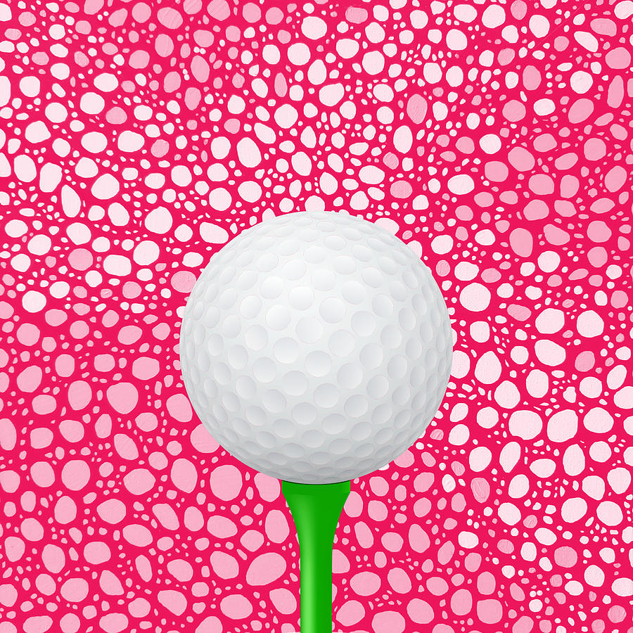 GOLF BALL Pink White Green Golf Art Digital Art by Lynnie Lang