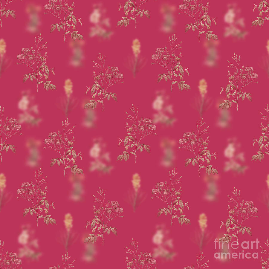 Pink Noisette Roses Botanical Seamless Pattern In Viva Magenta N.1024 Mixed Media