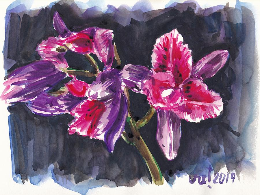 Pink Orchids Painting by George Cret