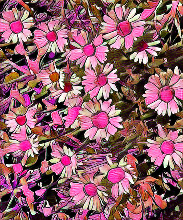 Pink Painted Daisy Flowers Digital Art by Angel OGrady - Fine Art America