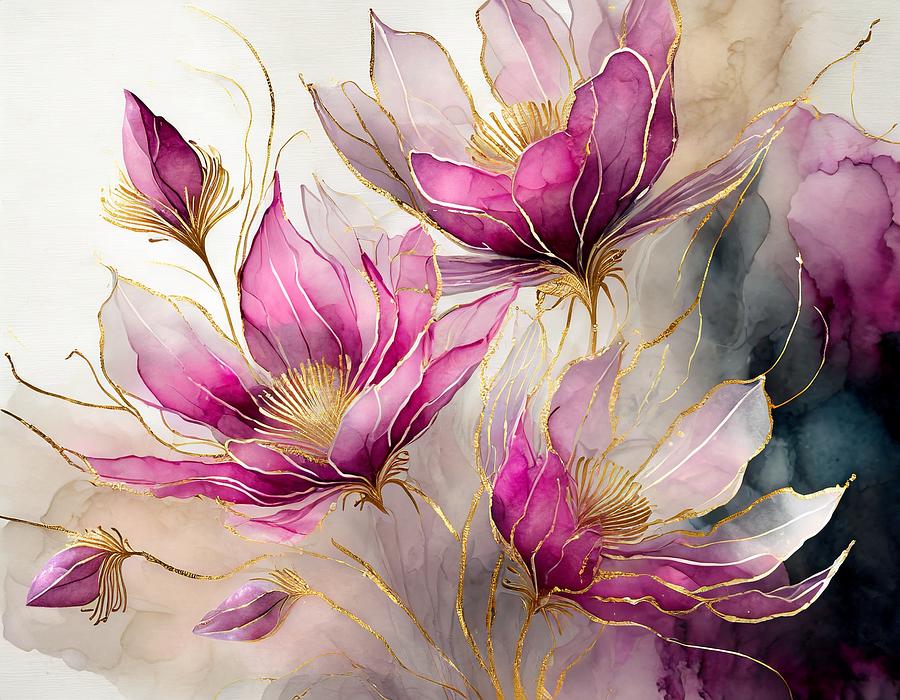 Pink Pasque Flowers II Mixed Media by Susan Rydberg