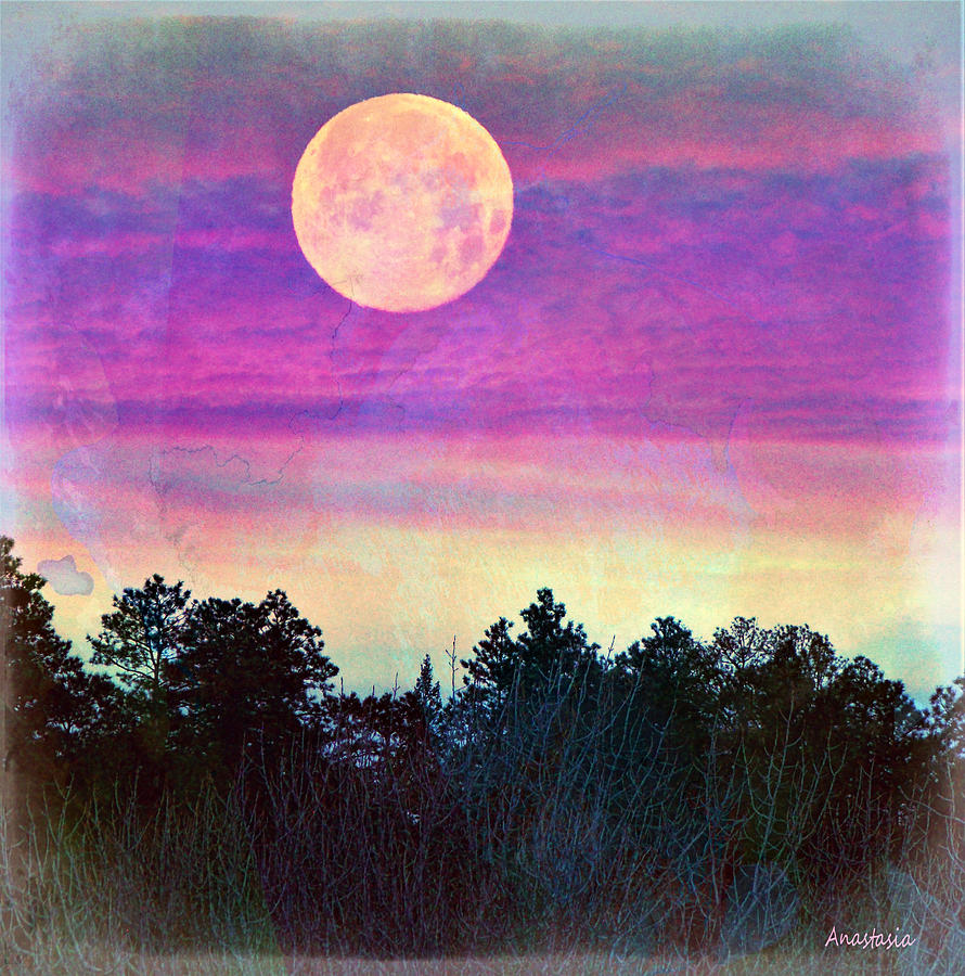 Pink Passover Moonset Mixed Media by Anastasia Savage Ealy