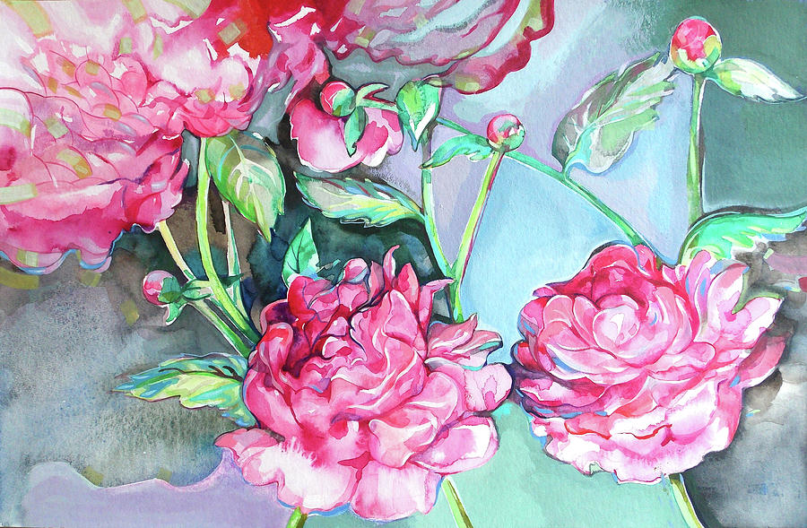 Pink peonies Painting by Katya Atanasova