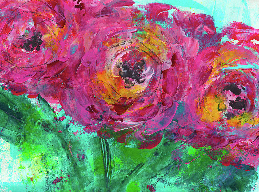 Pink Peonies Of Spring Floral Art By Kathleen Tennant Mixed Media