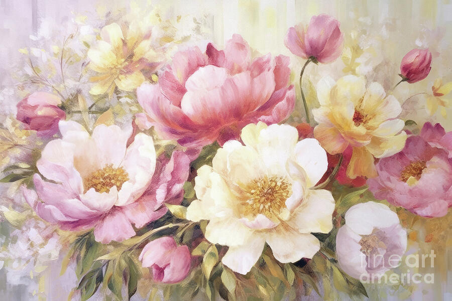 Pink Peony Botanicals Painting by Tina LeCour