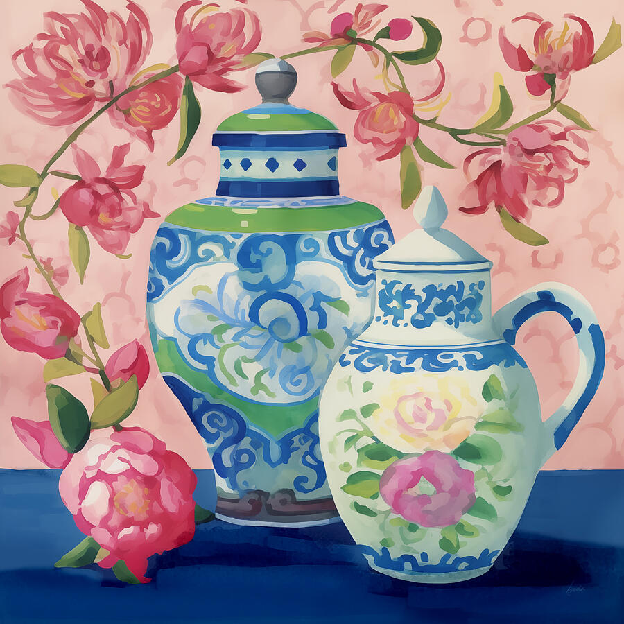 Pink Peony Tea Party Painting by Kimberly Potts - Fine Art America